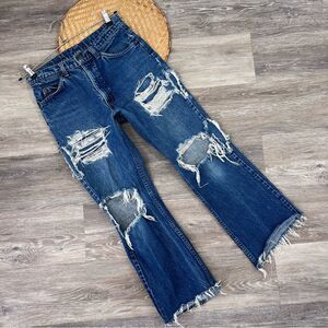 Vintage orange tab Levi’s distressed kick flare crop‎ jeans